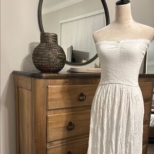 White Smocked Strapless Maxi Beach Cover Up Dress